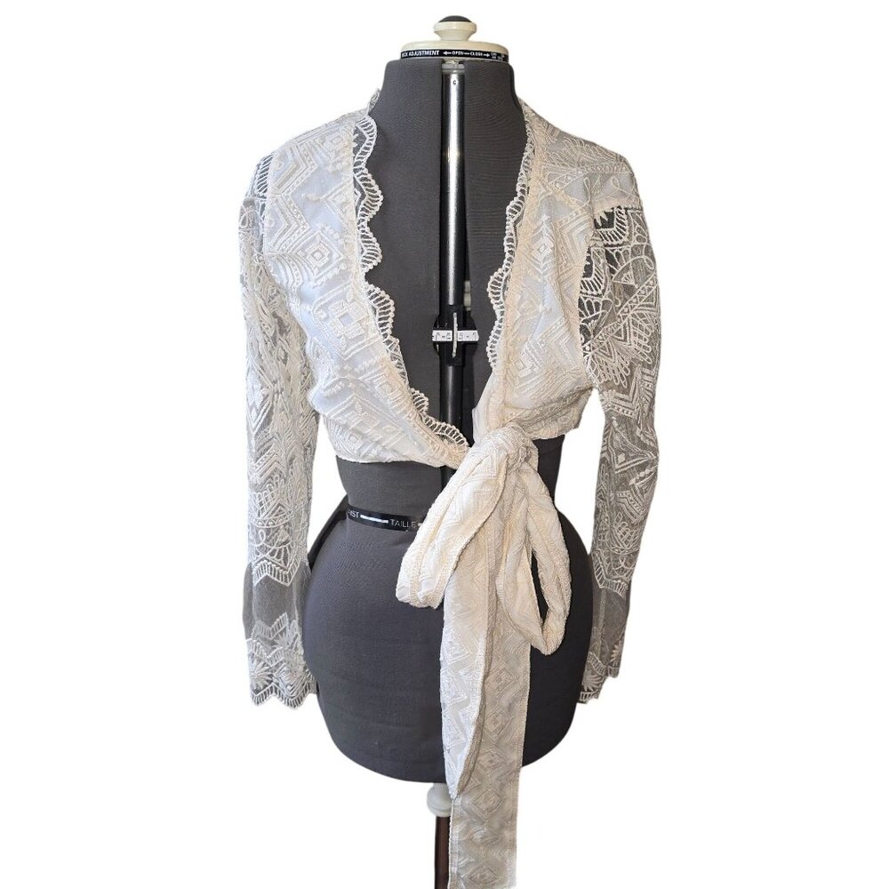 Jen's Pirate Booty Lace Tie-Front Cardigan Wrap Jacket‎ Size L